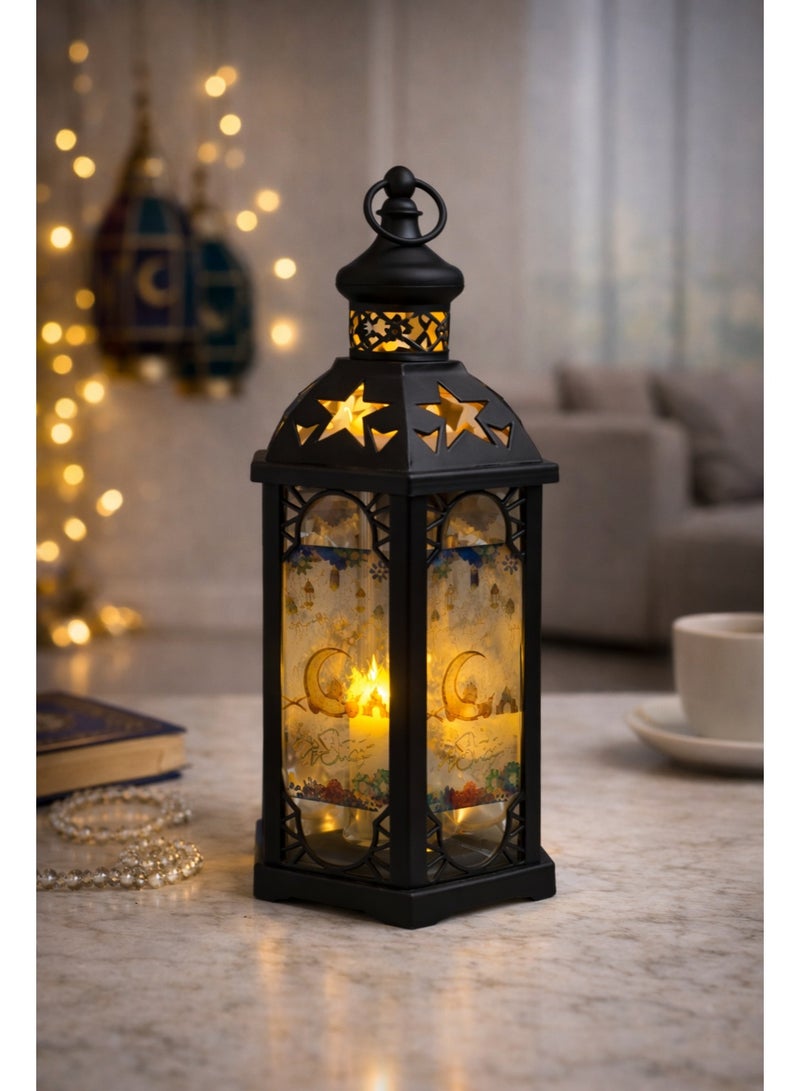 Black Acrylic Ramadan Lantern Large Size 38 Cm Sound & Light – Battery Or Power Cable Operated – Shelf & Hanging Decor – Model K06-150 - Image 1